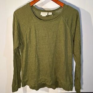Summer 100% Linen! Cynthia Rowley, Long Sleeve Top/Tee Green Size L
